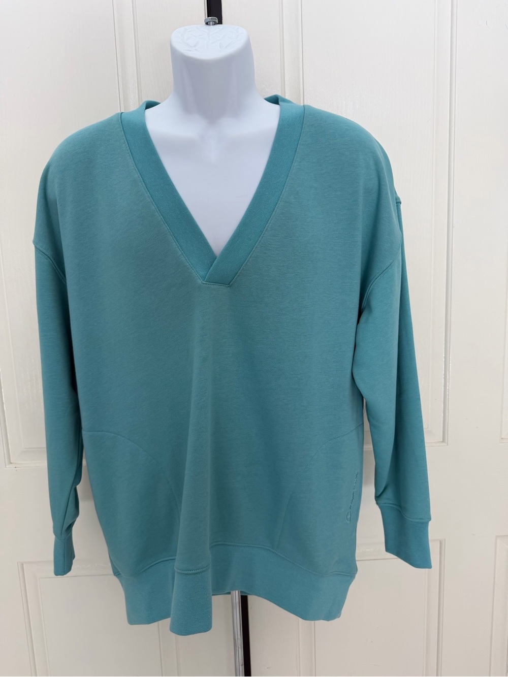 Champion Teal V-Neck Loose Fit Oversize Sweater Pullover Sz S